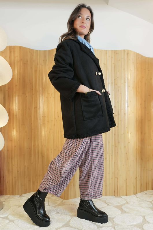 Aviator Oversized Shearling Jacket Black /9=